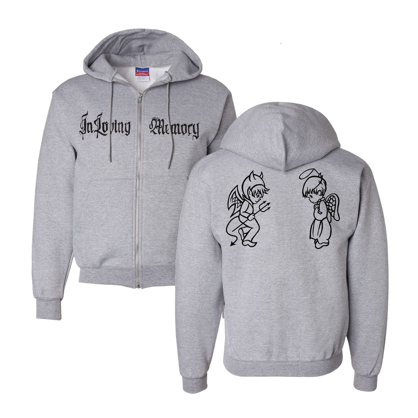 Angel Devil Zip Hoodie - Light Steel